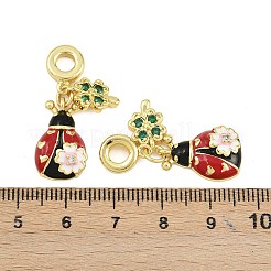 Brass Red and Black Enamel Ladybird European Dangle Charms&nbsp;KK-D005-12G