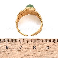 Brass with Natural Gemstone Open Cuff Rings for Women&nbsp;RJEW-K261-08B-G
