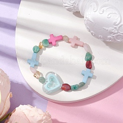 Natural Rose Quartz & Citrine & Carnelian & Amazonite & Red Aventurine & Acrylic Beaded Stretch Bracelets&nbsp;BJEW-JB10558