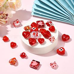 22Pcs 9 Styles Heart Theme Handmade Glass Beads&nbsp;FOIL-FS0001-04