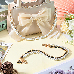 2Pcs 2 Colors PU Leather & Imitation Pearl Round Beaded Double Layer Bag Handles&nbsp;FIND-CL0001-18