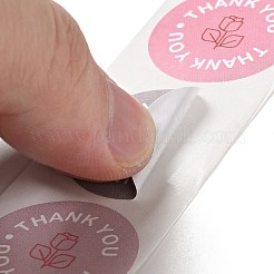 Flat Round Rose Pattern Thank You Paper Stickers Roll&nbsp;X-DIY-D078-10
