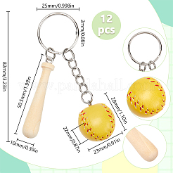 12Pcs Mini Baseball PU Leather Pendant Keychain with Wood Baseball Bat&nbsp;DIY-SP0001-51B