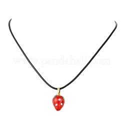 Handmade Lampwork Fruit Pendant Black Waxed Cord Necklaces&nbsp;NJEW-JN06332