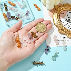 24Pcs 12 Styles Natural Quartz Crystal & Rose Quartz & Tiger Eye & Amethyst & Fluorite & Red Aventurine Pendants & Links Connector Charms&nbsp;PALLOY-YW00048