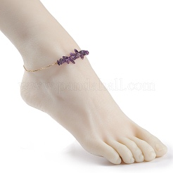 Natural Amethyst Chips Beaded Anklets Set with 304 Stainless Steel Cable Chains&nbsp;AJEW-AN00481-03