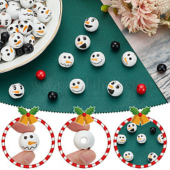 180Pcs 6 Styles Christmas Snowman Print Wood European Beads&nbsp;WOOD-PH0003-03A