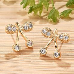 Brass Micro Pave Clear Cubic Zirconia Stud Earrings for Women&nbsp;EJEW-G428-26G-01