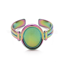 Ion Plating(IP) Rainbow Color 304 Stainless Steel Oval Watch Shape Open Cuff Ring for Women&nbsp;RJEW-C025-04M