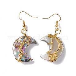 Natural Paua Shell Crescent Moon Dangle Earrings&nbsp;EJEW-G307-01G