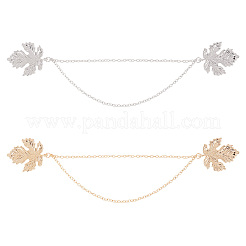 2Pcs 2 Colors Double Maple Leaf Hanging Chain Brooch&nbsp;JEWB-GO0001-03