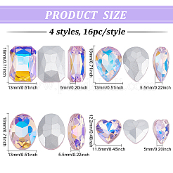 64Pcs 4 Style Pointed Back Glass Rhinestone Cabochons&nbsp;RGLA-FG0001-08