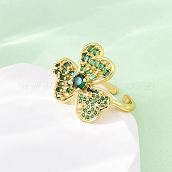 Brass Micro Pave Cubic Zirconia Adjustable Cuff Rings for Women&nbsp;RJEW-U053-05G