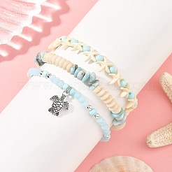 3Pcs 3 Styles Dyed Natural Howlite & Petrified Wood & Larimar & Synthetic Turquoise Stretch Bead Bracelet Sets&nbsp;BJEW-JB14430