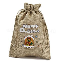 Christmas Printed Burlap Packing Pouches Drawstring Bags&nbsp;ABAG-Q053-02B-11