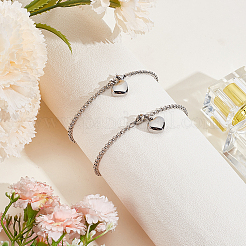 2Pcs Heart Non-Tarnish Stainless Steel Charm Bracelets&nbsp;BJEW-CN0001-23P