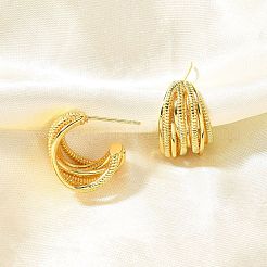 Multilayer C-Shaped Brass Stud Earrings&nbsp;EJEW-R018-03G