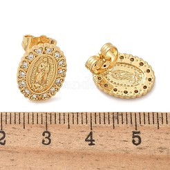 Oval with Virgin Mary Brass Micro Pave Clear Cubic Zirconia Stud Earrings&nbsp;EJEW-D305-10G