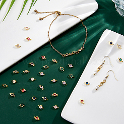 36Pcs 6 Colors Brass Cubic Zirconia Flat Round Connector Charms&nbsp;KK-DC0004-85