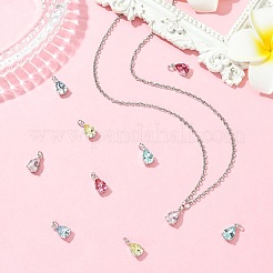 10Pcs 5 Colors Teardrop Brass with Glass Charms&nbsp;KK-CJ0003-47