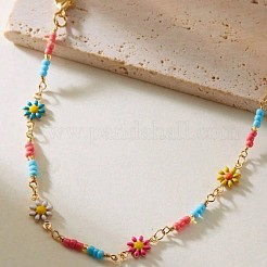 Flower Brass Enamel Link Anklets&nbsp;WG09DCF-01