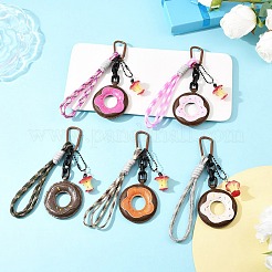 5Pcs PU Leather Donut & Polyester Rope & Resin Apple Pendant Decorations&nbsp;HJEW-JM04426