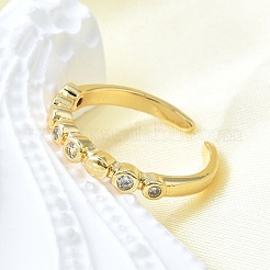 Brass Micro Pave Clear Cubic Zirconia Open Cuff Rings for Women&nbsp;RJEW-F179-05G