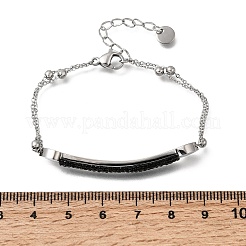 Heart Bar 304 Stainless Steel & Rhinestone Link Bracelets&nbsp;BJEW-A167-01P-01