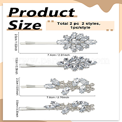 2Pcs 2 Styles Leaf Alloy Rhinestone Hair Bobby Pins&nbsp;OHAR-LP0001-24