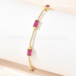 Brass Pave Rectangle Cubic Zirconia Link Chain Bracelets&nbsp;KK-CBA960E-14D-G