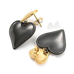 304 Stainless Steel Double Heart Dangle Stud Earrings for Women&nbsp;EJEW-D076-01F-EB