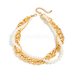 Imitation Pearl Beaded Aluminum & Iron Chain 3-Strand Wrap Necklaces for Women&nbsp;WG8ABA9-01