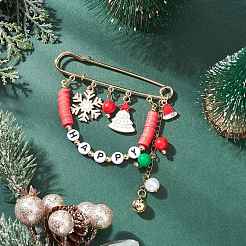 Christmas Themed Alloy Enamel & Acrylic & Polymer Clay Pendant Brooches&nbsp;JEWB-TA00023-01