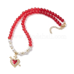 Heart Brass Cubic Zirconia Pendant Necklace&nbsp;NJEW-JN04599-02