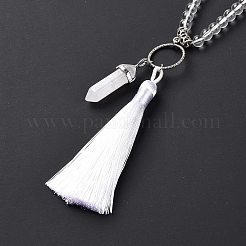 Natural Quartz Crystal Bullet & Tassel Pendant Necklace with Mixed Gemstone Beaded Chains&nbsp;NJEW-E585-02G