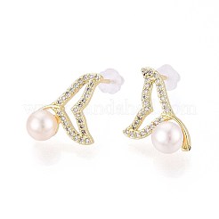 Brass Natural Pearl Stud Earrings&nbsp;PEAR-N020-08I