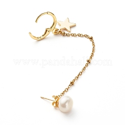 Natural Pearl Brass Crawler Ear Studs Chains&nbsp;EJEW-JE04566-01