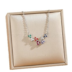 304 Stainless Steel Pave Colorful Cubic Zirconia Flower Pendant Necklaces for Women&nbsp;WG30F72-02