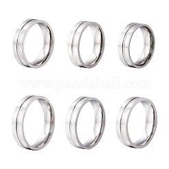 6Pcs 6 Style 202 & 201 Stainless Steel Stainless Steel Grooved Finger Ring for Men Women&nbsp;RJEW-YS0001-01