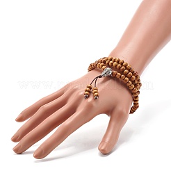 Round Natural Wood Mala Bead Bracelet&nbsp;BJEW-JB06907