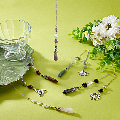 5Pcs 5 Style Natural Gemstone Pointed Dowsing Pendulums&nbsp;FIND-UN0002-24