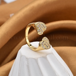 Rack Plating Brass Micro Pave Clear Cubic Zirconia Cuff Finger Rings for Women&nbsp;RJEW-M028-38G