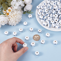 120Pcs 3 Styles Printed Blue and White Porcelain Wood Beads&nbsp;WOOD-OC0004-16