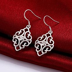 Awesome Design Filigree Rhombus Brass Cubic Zirconia Dangle Earrings&nbsp;EJEW-BB04609