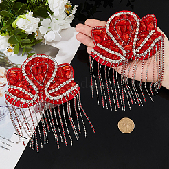 2Pcs Flower Rhinestone Tassel with Felt Epaulettes&nbsp;FIND-FH0011-95B