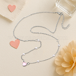 4Pcs 2 Colors Alloy & Resin Pink Heart Pendant Necklaces with Imitation Pearl&nbsp;NJEW-HY0001-12