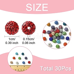 30Pcs Glass Rhinestone Clay Pave Round Beads&nbsp;RB-YW0001-24