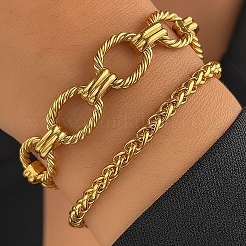 2Pcs 304 Stainless Steel Twisted Oval Link Chain & Wheat Chain Bracelets Set for Men&nbsp;WG27167-01
