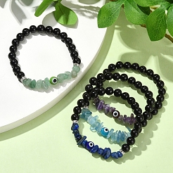 4Pcs 4 Style Natural Mixed Gemstone & Glass Evil Eye Beaded Stretch Bracelets Set&nbsp;BJEW-TA00450