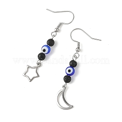 Handmade Evil Eye Lampwork and Natural Lava Rock Dangle Earrings&nbsp;EJEW-JE07451-02